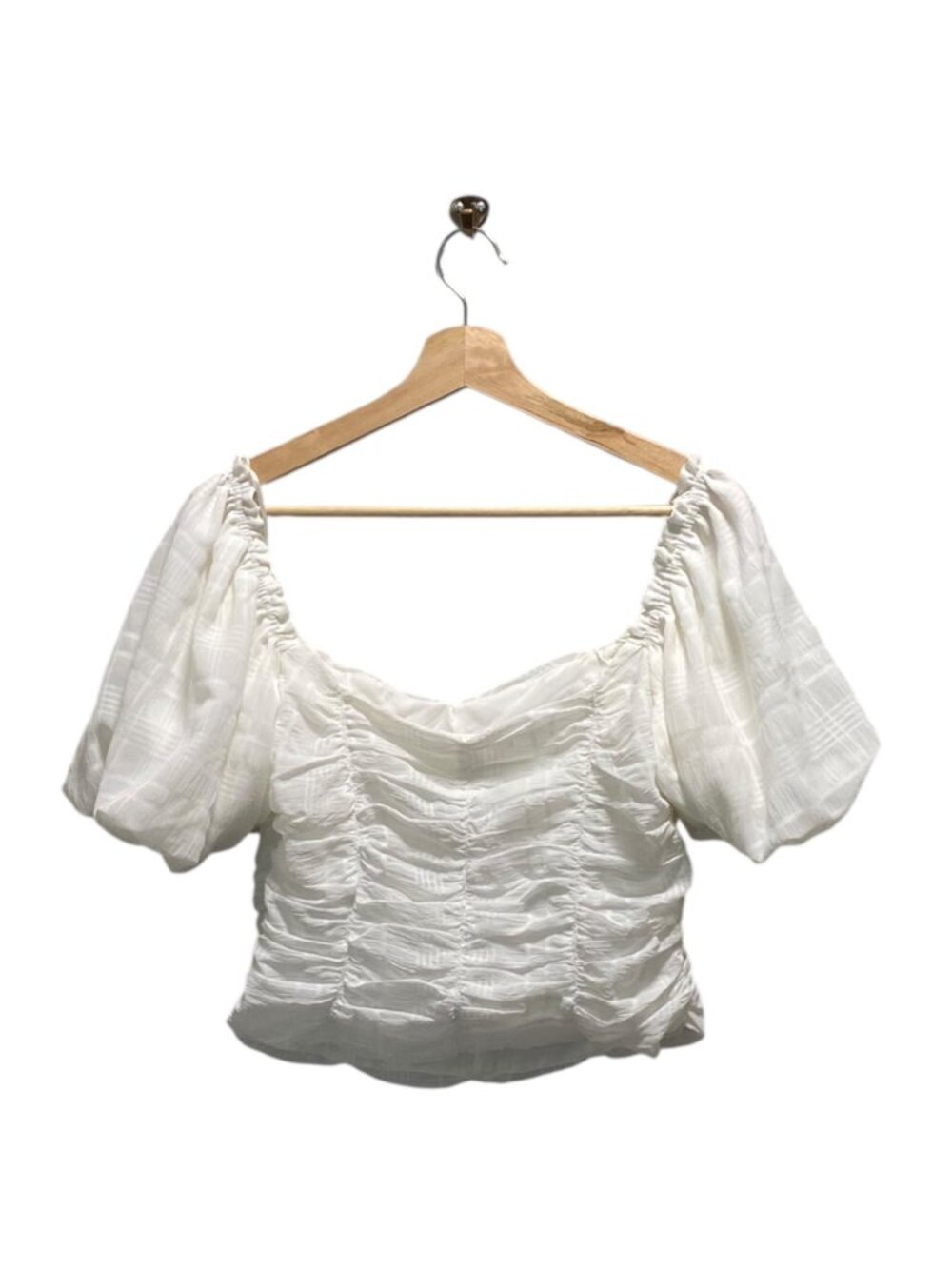 ASTR the Label Ruched Puff Sleeve Blouse White Size L Romantic Coquette Fairy - Picture 11 of 13